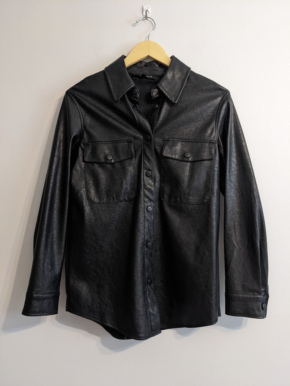 Dynamite Faux Leather Button Down Shirt Jacket | XS | Black